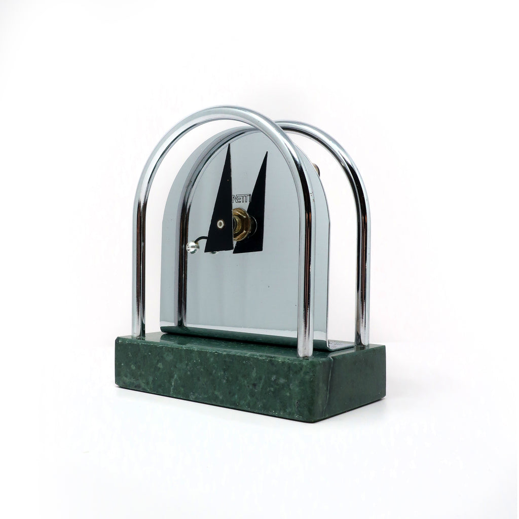 1980s Canetti Chrome and Green Marble Desk Clock