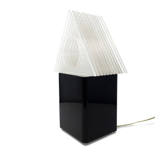 Vintage Black Lucite Table Lamp with Clear Triangle Shade