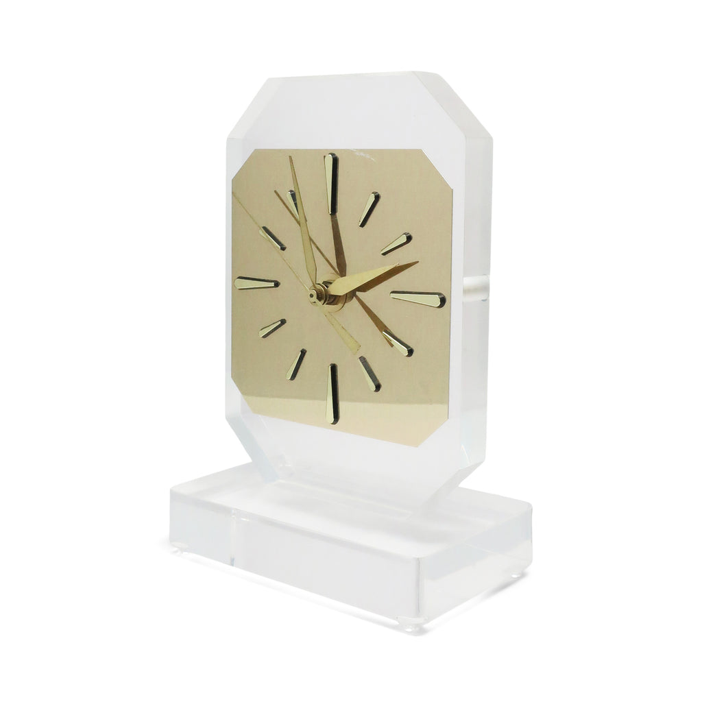 1980s Lucite & Brass Table Clock
