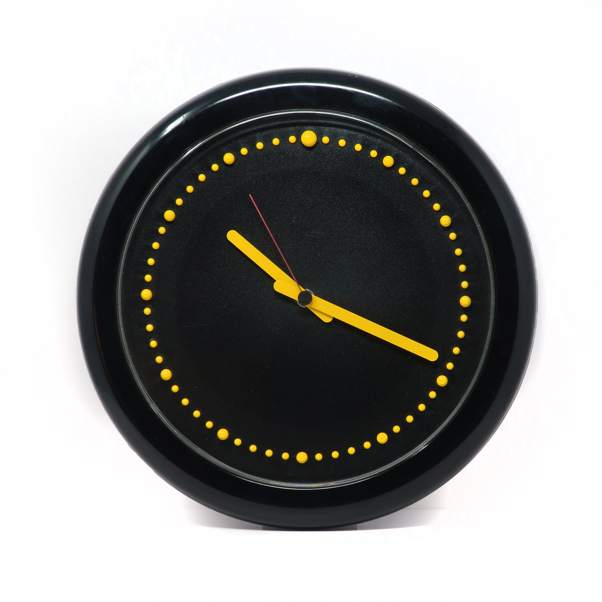 1980s Postmodern Black and Yellow Rexite Zero 980 Wall Clock