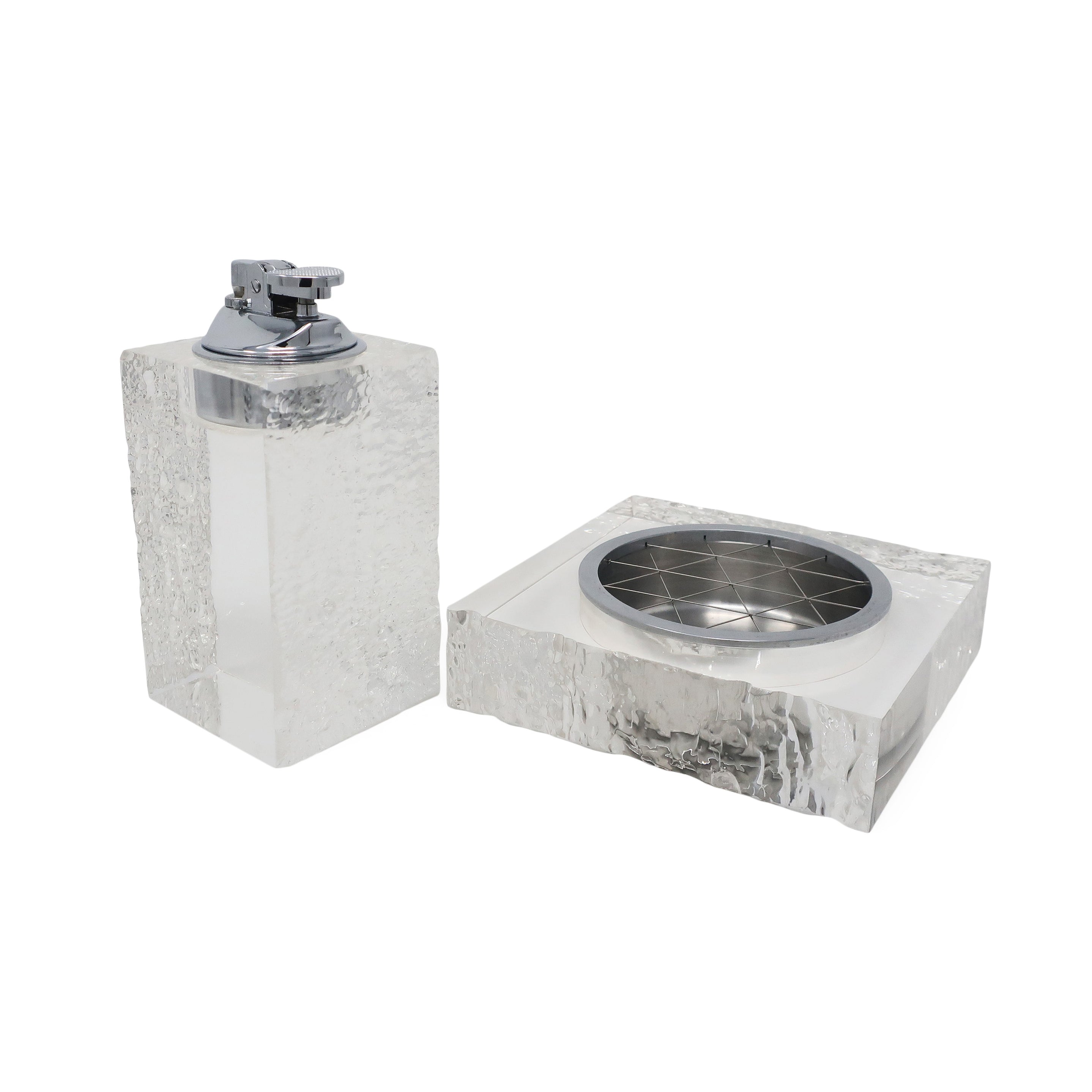Block Table Lighter Vintage Textured Lucite Table Lighter and Ashtray Set | Tenon Design