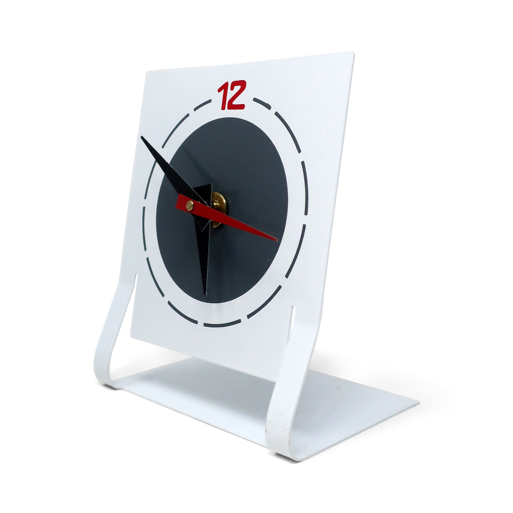 1980s White Metal Desk Clock by Time Square