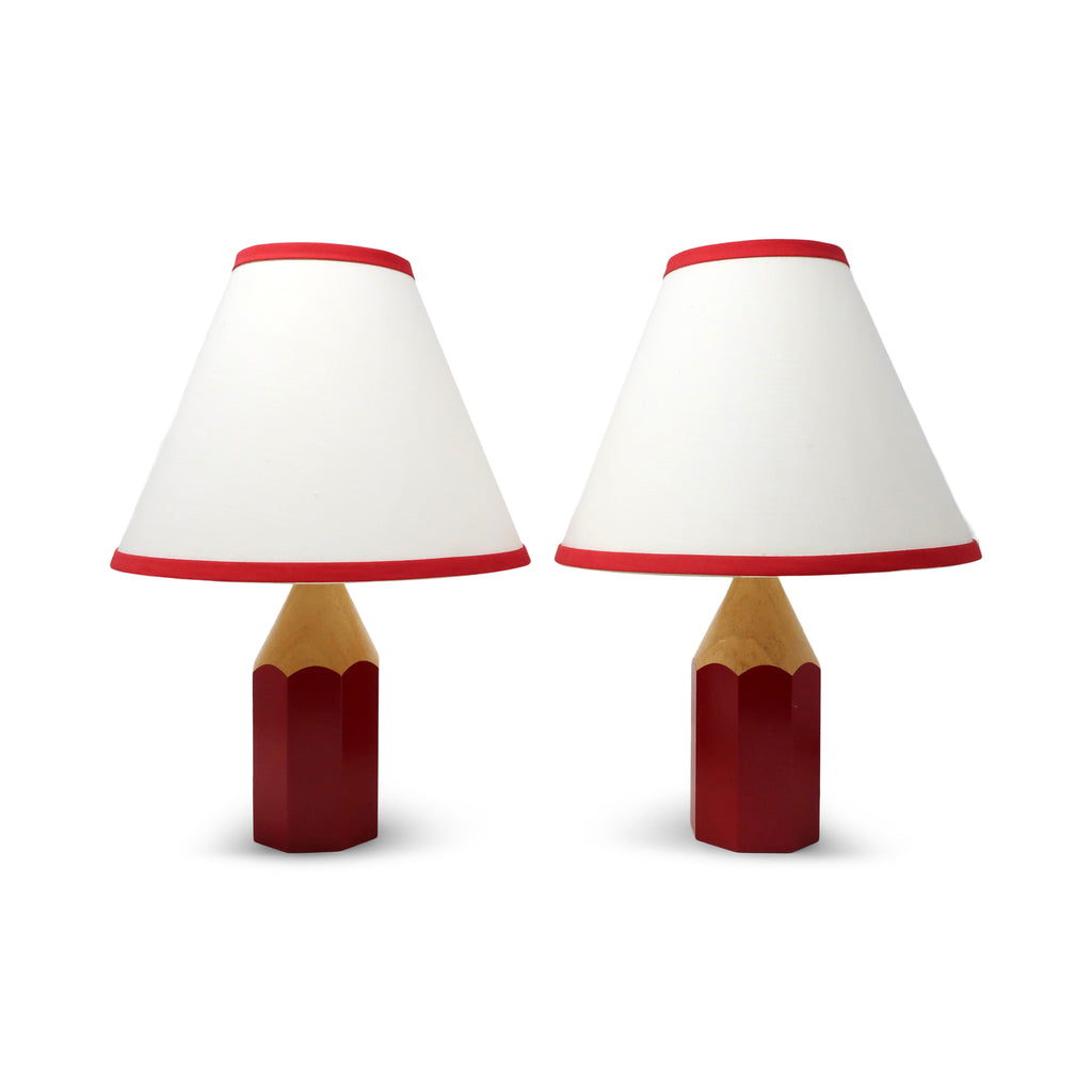 Pair of Vintage Red Lightolier Pencil Lamps