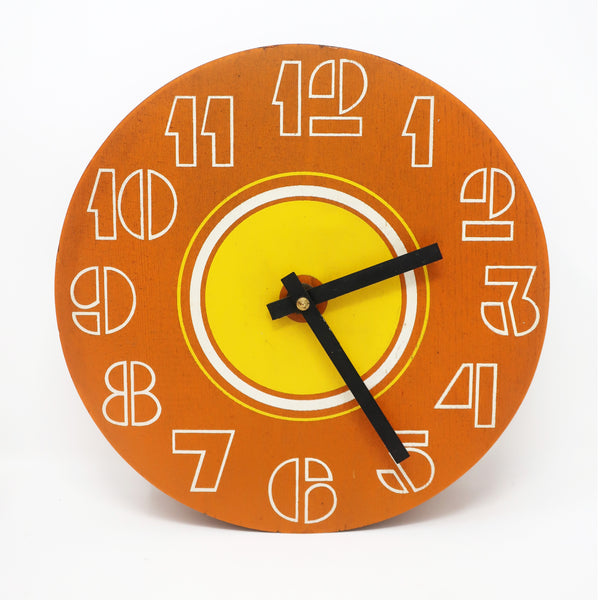 1970s Orange Wood Wall Clock