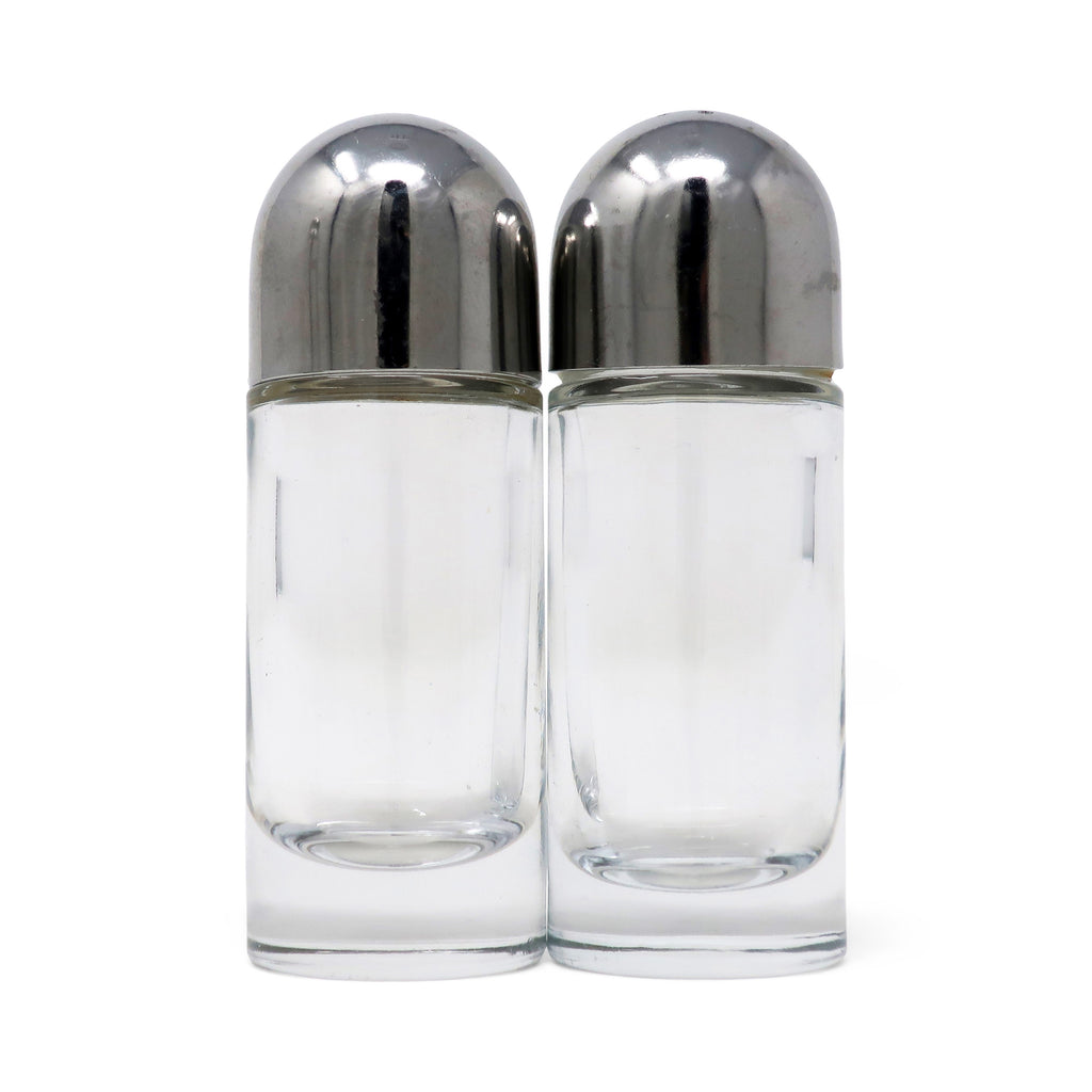 Pair of Stainless Steel and Glass Salt and Pepper Shakers by Ettore Sottsass for Alessi