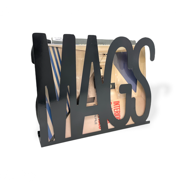 Black Metal MAGS Cutout Magazine Rack