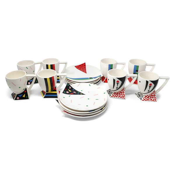 Set of Eight 1980s Postmodern Kato Kogei Fujimori Alpha 3 Mugs and Plates