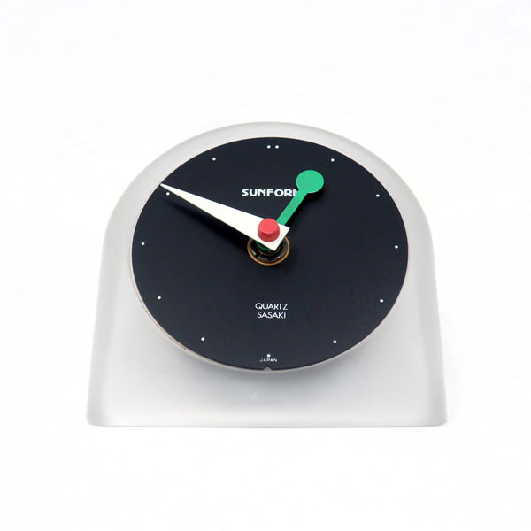 1980s Frosted Glass Desk Clock by Sunform for Sasaki