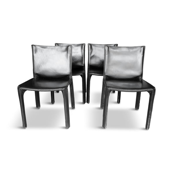 Set of Four Black Leather CAB 412 Chairs by Mario Bellini for Cassina