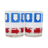 1970s Pop Art Red White & Blue Arrow Glasses by Bartrix/Cera Glass - Set of 16