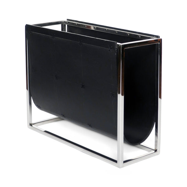 Black Leather and Chrome Magazine Rack