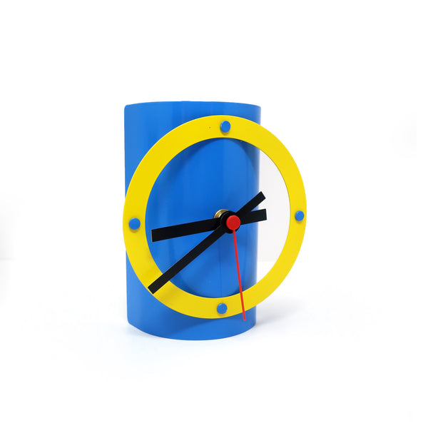 1980s Blue, Yellow and Black Metal Desk Clock by Time Square