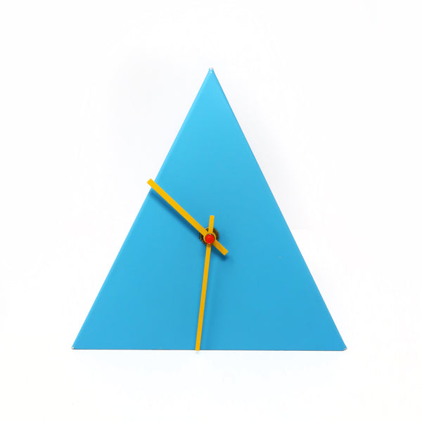 1980s Postmodern Blue Metal Pyramid Clock