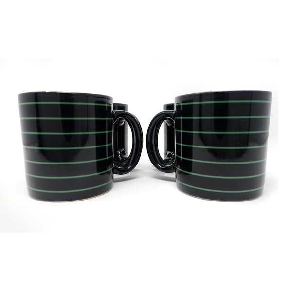 Set of Four Vintage Black and Green Striped Mugs