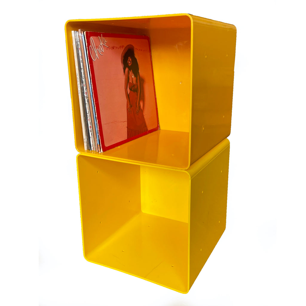 Pair of Vintage Yellow Plastic Record or Storage Cubes