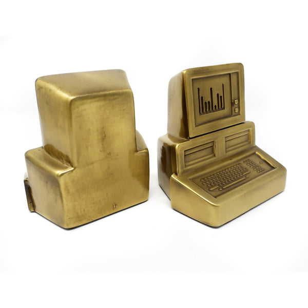 Pair of 1980s Brass Computer Bookends