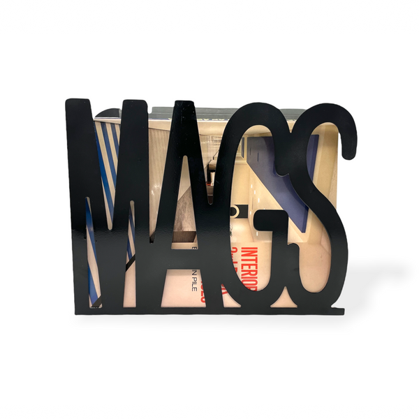 Black Metal MAGS Cutout Magazine Rack