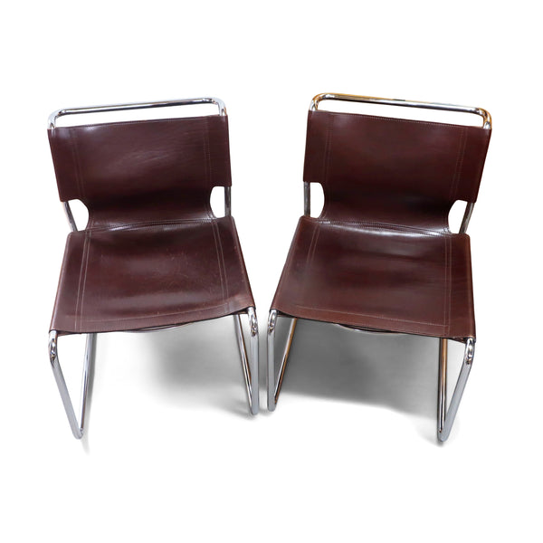 Pair of Vintage Brown Leather and Chrome Chairs